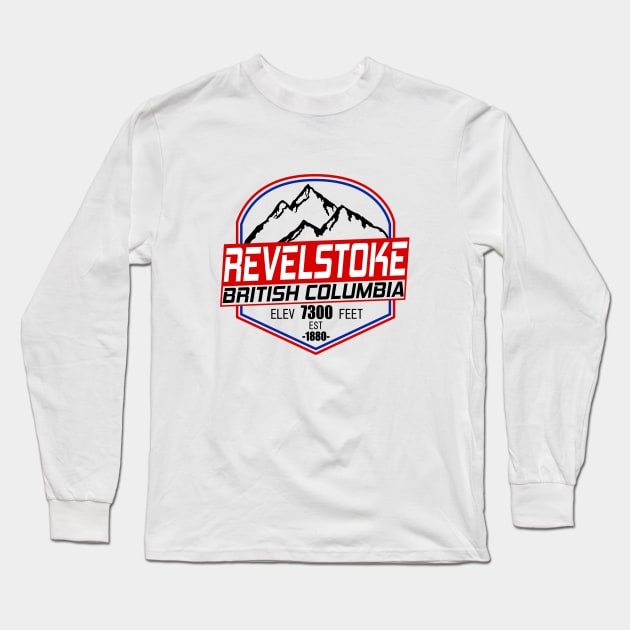 Retro Ski Revelstoke B.C Canada Skiing and Mountain Biking Paradise Long Sleeve T-Shirt by ChrisWilson